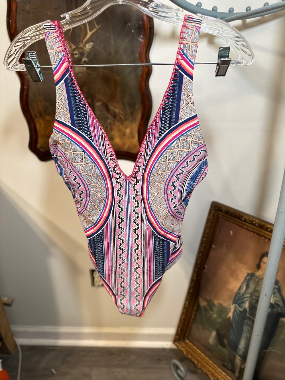 Red Carter Women's One-Piece Bathing Suit Aztec Size Small 6